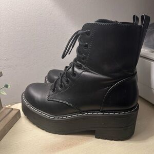Black Platform Lace-Up Combat Boots
